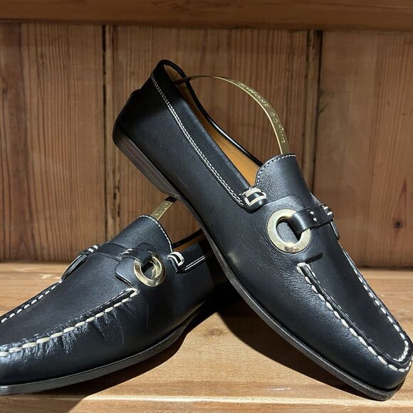 Tod's Black Leather Loafers Womens 38 Italy‎ Silver Circle Classic Driving New - Picture 1 of 16